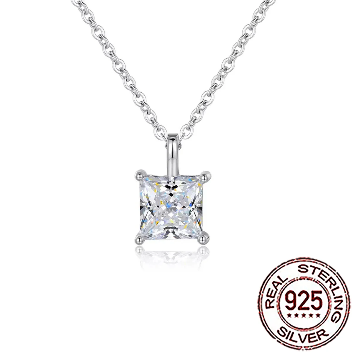 

QooLady стерлингового серебра 925 пробы, блестящий простой кубический циркон, квадратный кулон, ожерелье для женщин, юбилейные ювелирные изделия, подарки SD069