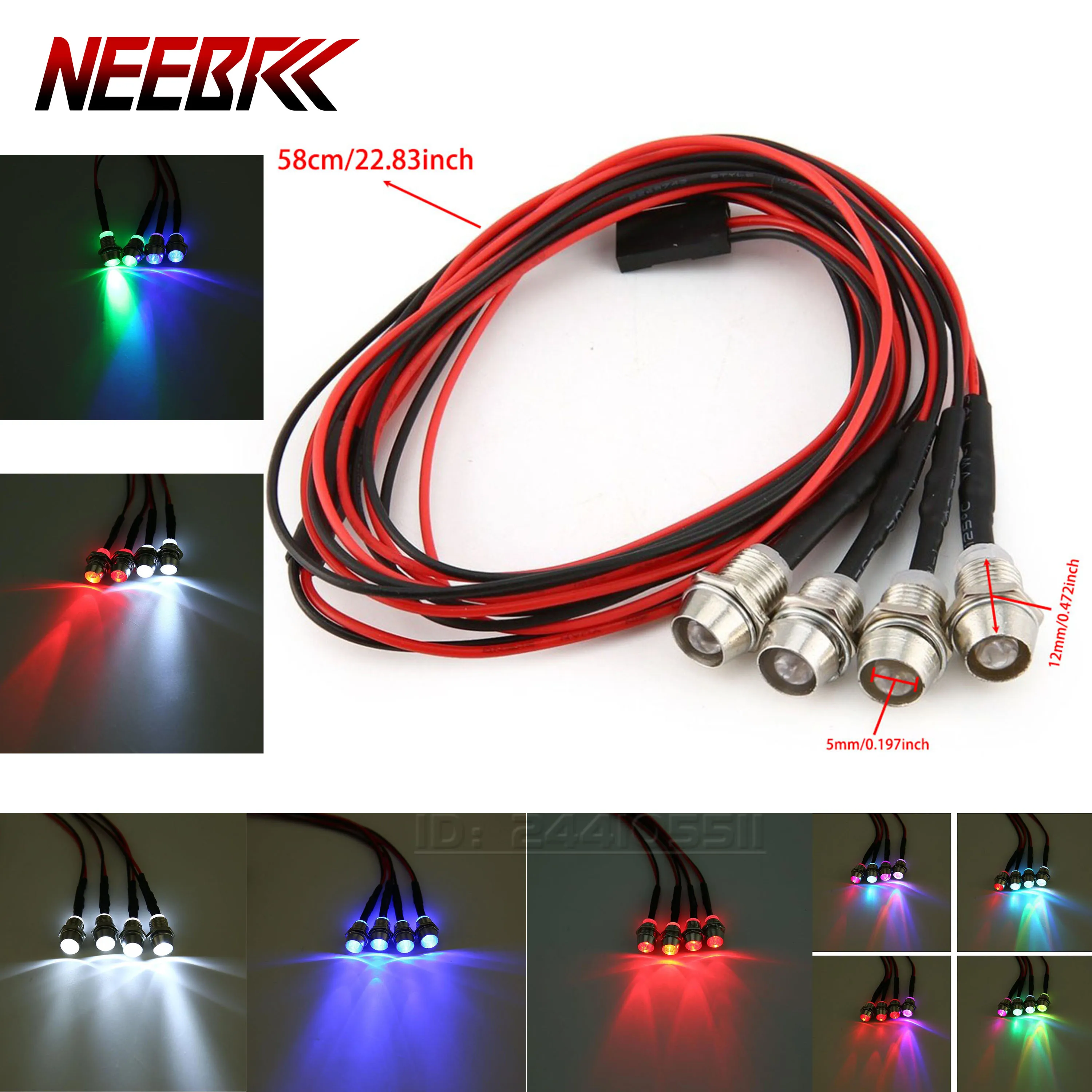 4PCS 5mm RC Model Drift Car Headlamp Headlights LED Light Lamp for 1/10 Truck Crawler Traxxas MN Tamiya Axial Scx10 D90 Toy Part