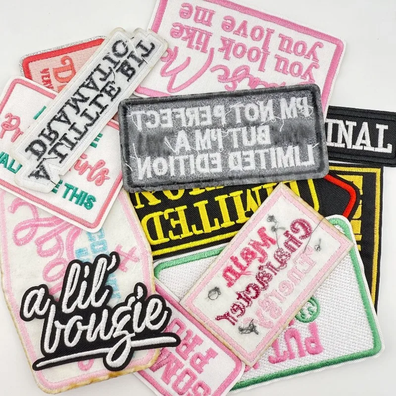 English Letters Rectangle Words Writing Iron-on Sew Embroidery Badge Patches DIY T-shirt Hat Backpack Clothing Appliques Sticker
