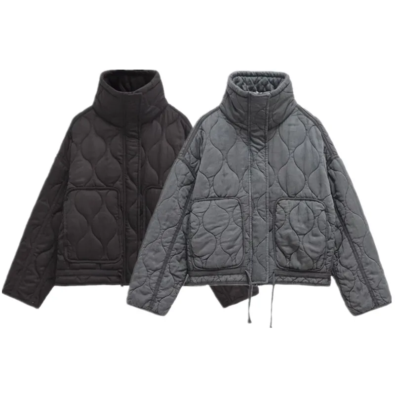 Autumn Winter New Arrival Women's Long Sve Cotton Jaet Multi-Color Versatile Cotton Coat Commute Sle Loose Fit Zipper