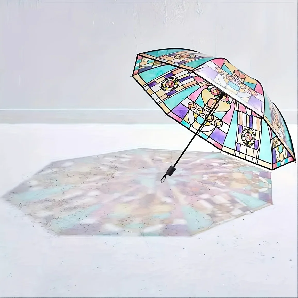 Retro Window Flower Pattern Transparent Umbrella Fully Automatic Opening and Closing Portable Travel Umbrella Glass pattern