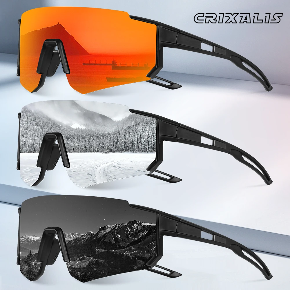 

CRIXALIS 3Pcs Oversized Mirror Cycling Sunglasses Men Outdoor Sport Driving Sun Glasses Male Anti-glare Goggles Shades UV400
