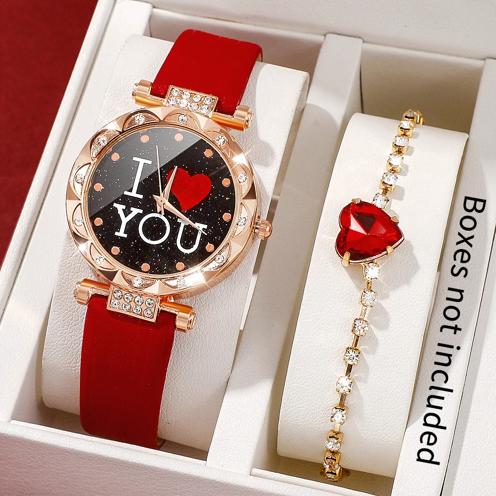 2PC Fashion Ladies Watch + Accessories Set, the perfect combination of watch and accessories, the ideal gift choice