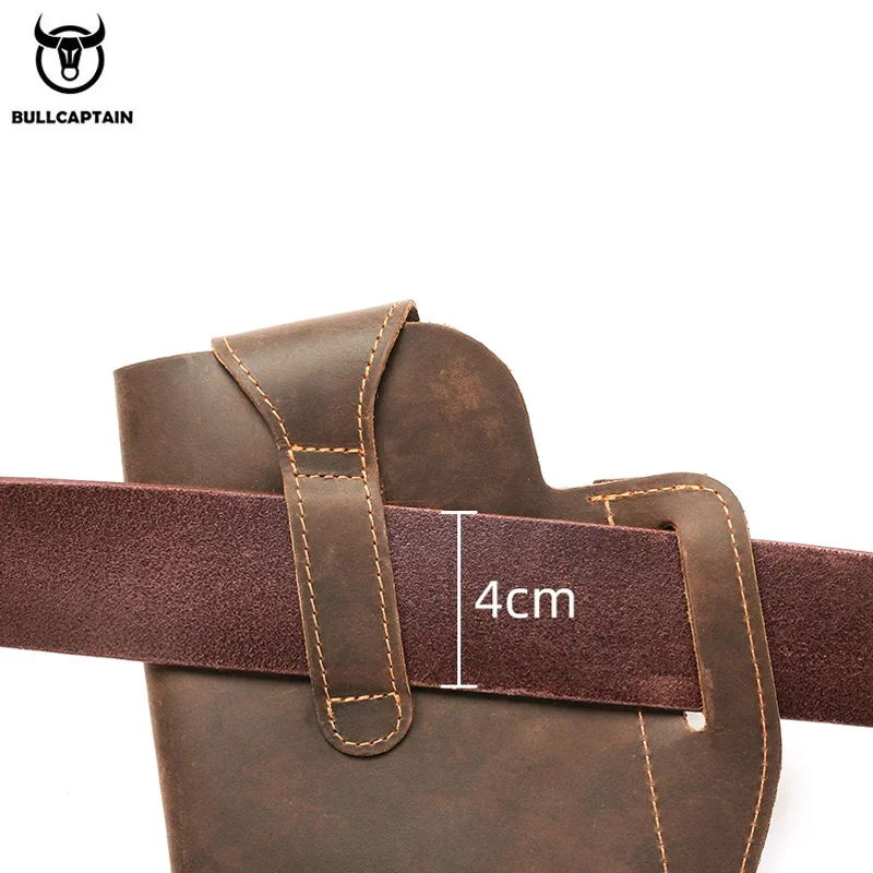 BULLCAPTAIN 2022 New Men\'s Leather Waist Bag Can Be Used For 5.5-6.8-Inch Mobile Phone Carrying Cigarette Case Outdoor Bag