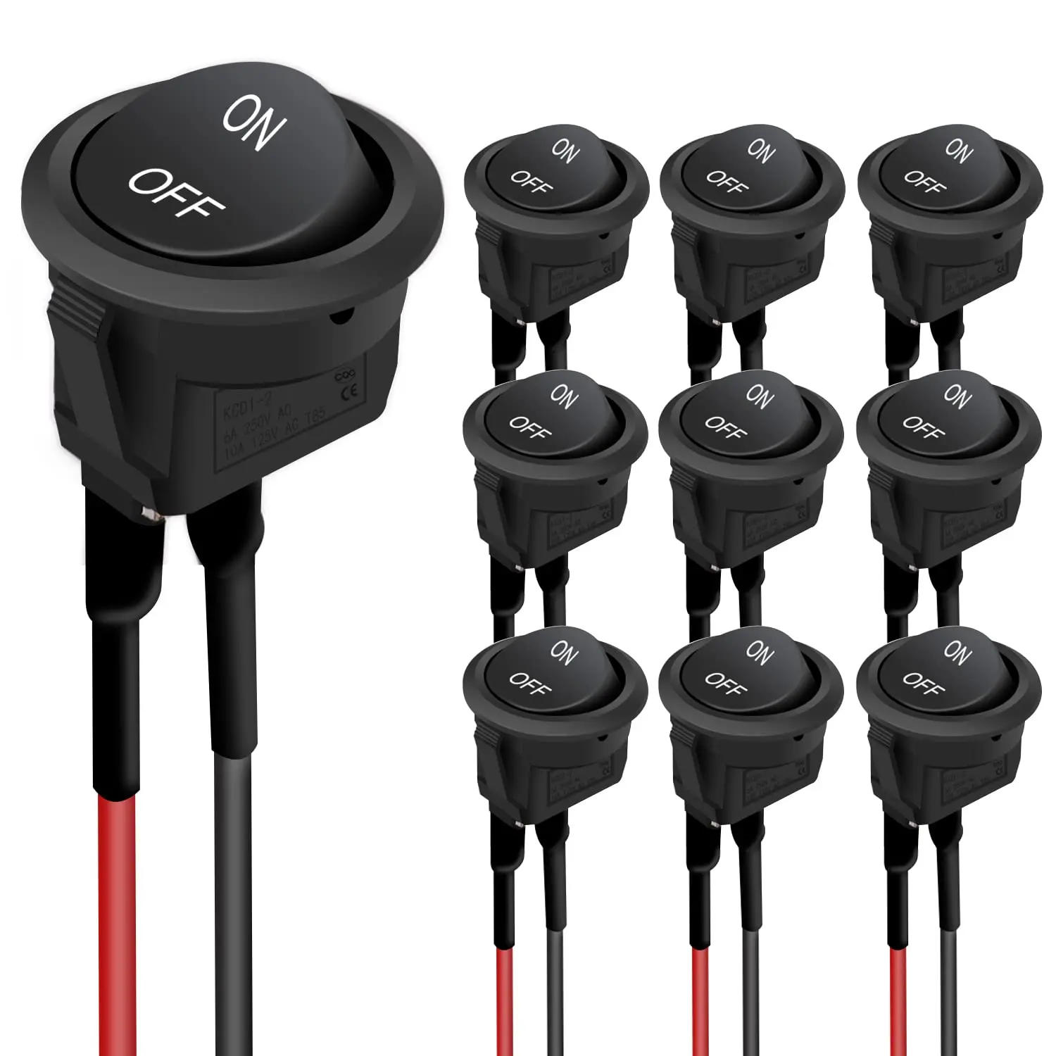 10pcs Mini Rocker Switch 12 Volt on off Toggle Pre-Wired 6A/250V 10A/125V AC 12V DC Electrical DIY Apply Switches