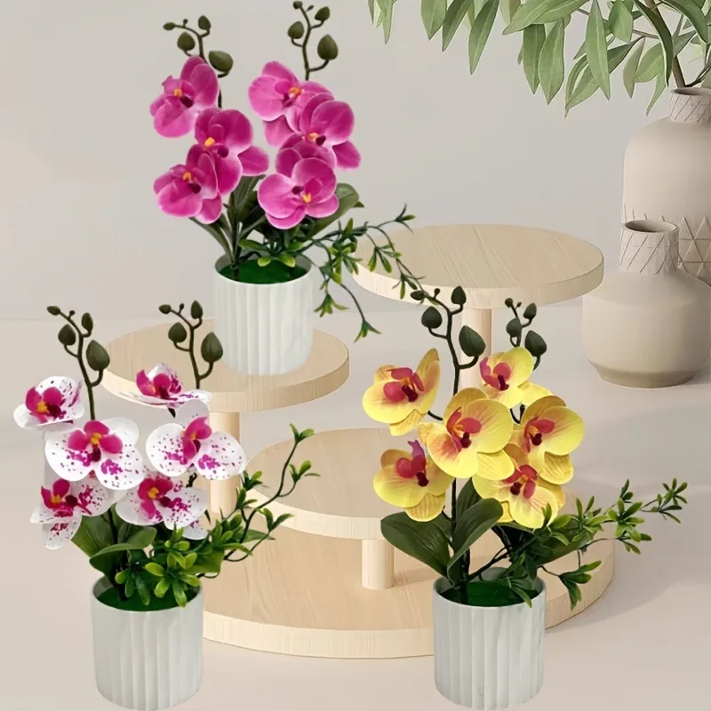 Künstlicher Orchideen-Schmetterlings-Doppelbündel mit 6-Blüten, Topfpflanzenfolie, realistisches Grün, Szenen-Setup für die Innenfotografie
