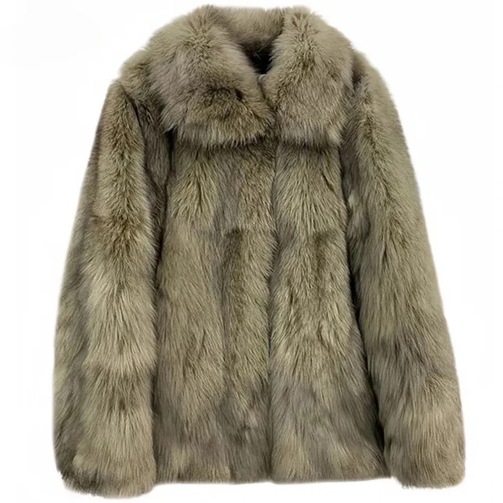 

Thick Warm Female Clothes,Turn-down Collar,Korean,Autumn and Winter, 2025 Faux Fox Fur Coat for Women,Covered Button Jacket