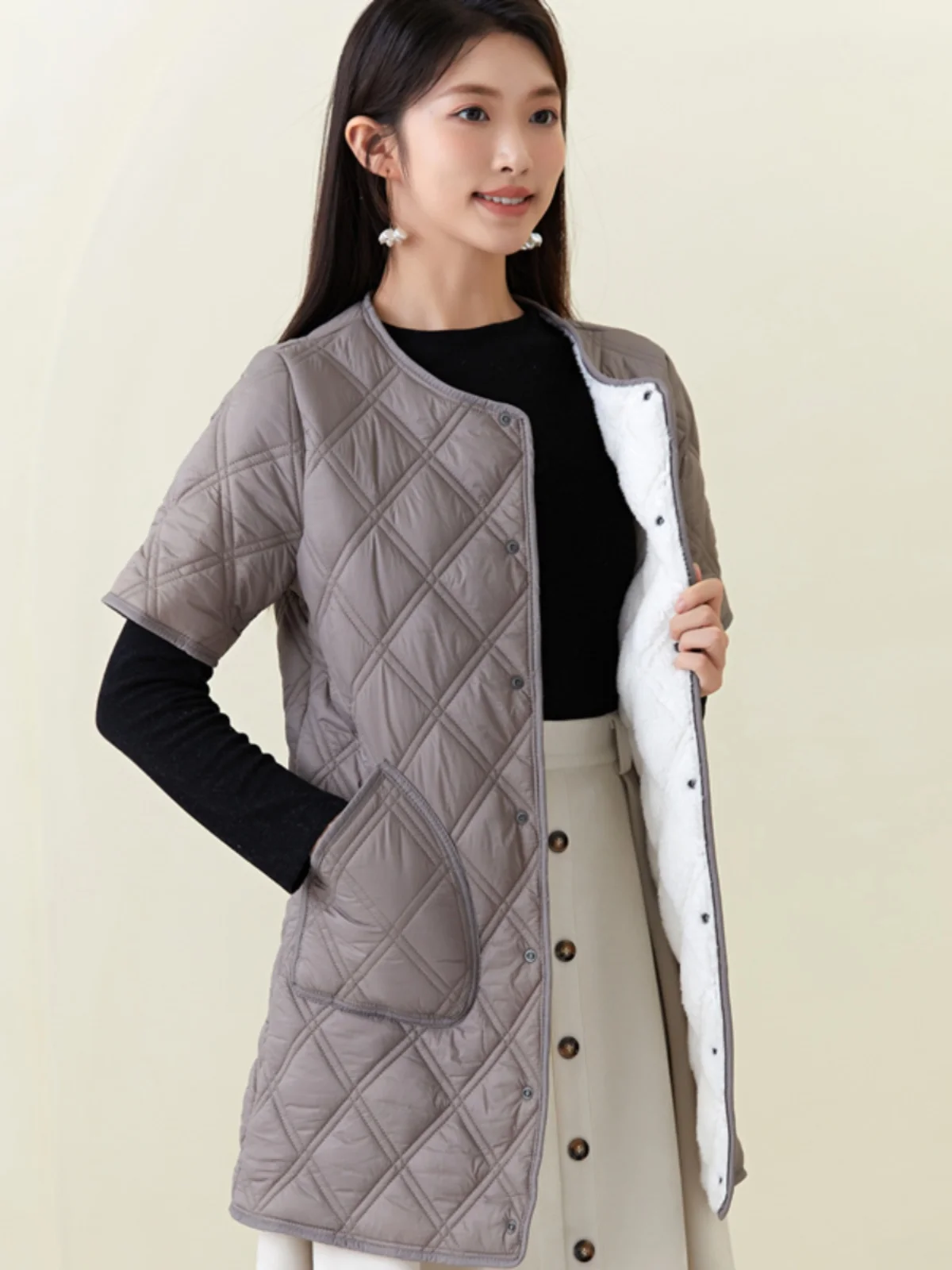 الدفء Thiened طويل خروف المخملية سترة المرأة Faionable جديد Sle أمي الدافئة بال Jaet f Sve تخفيف Sle #1