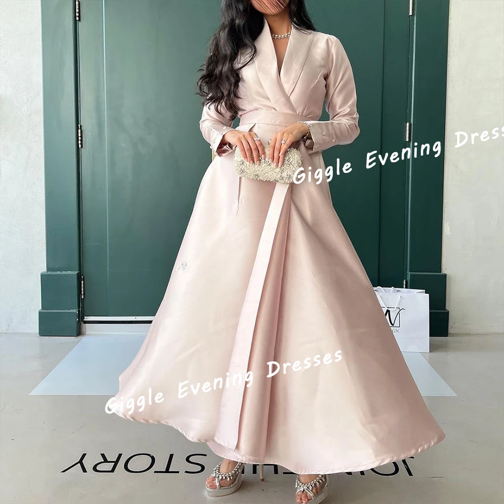 Giggle Satin Beaded Cuffs Fashion Prom Gown Saudi Arab Ankle-Length Belt Elegance Formal Evening Party Dresses for Women 2024