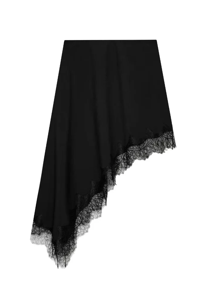 

Sexy Women Lace Patchwork Midi Skirt Casual High Waist Irregular Hem Slim Skirts 2026 Lady Spring Autumn Daily Commute Wear