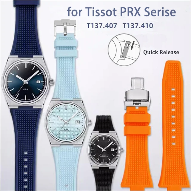 男性用tissot prxパワーマティックラバーストラップ、シリコン交換バンド、ステンレス鋼バックル、クイックリリース、t137.407、410、12mm  - AliExpress