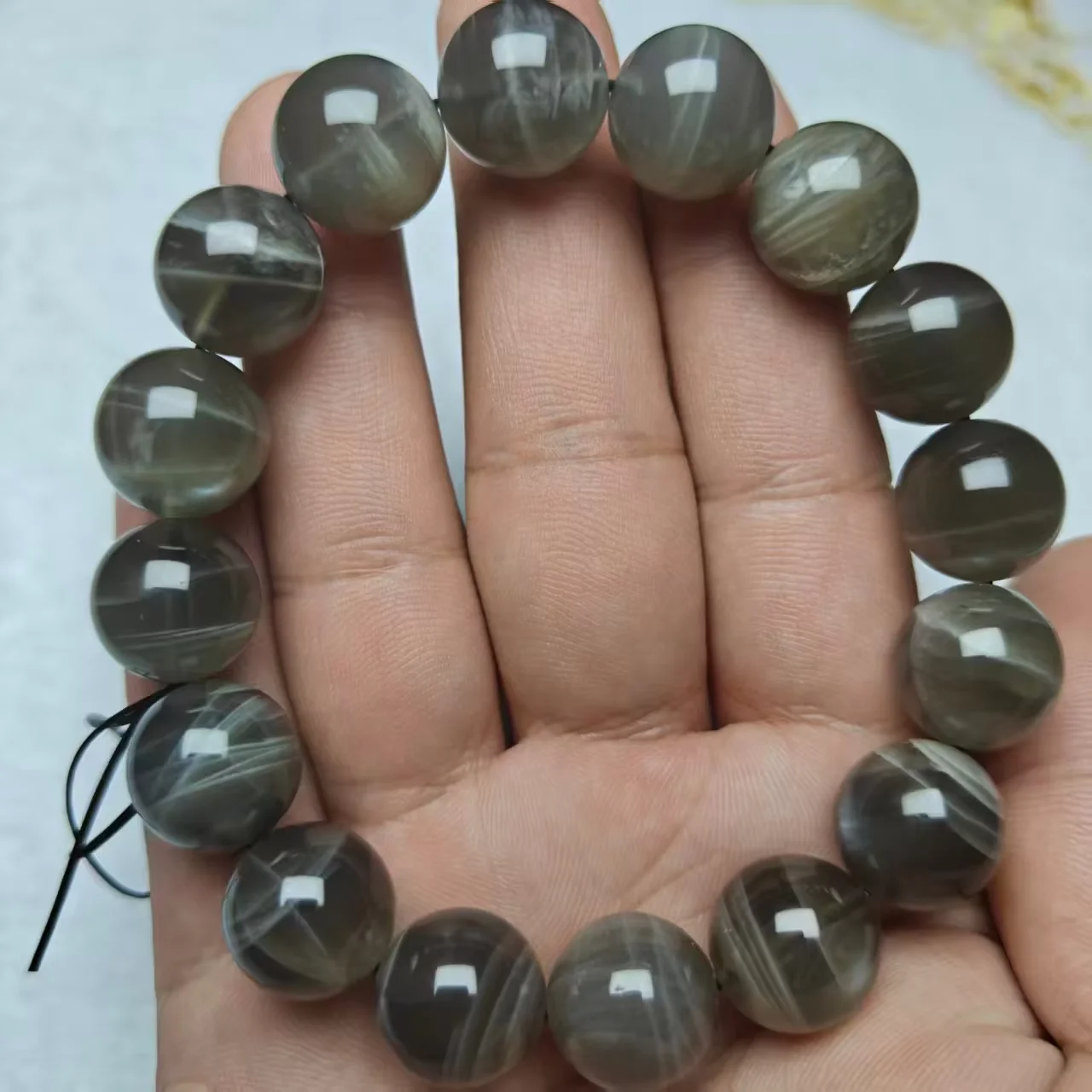 Natural AAA Thousand-layer Black White Stripe Moonstone Smooth Round Beads Jewelry DIY Bracelet Bead Wholesale New Product