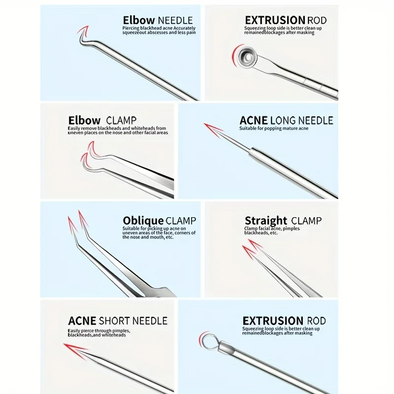 7個の黒ずみ除去ツール、金属製プロフェッショナルニキビ&コメドン除去ツール、無香料、サロン品質のフェイシャルケアキット