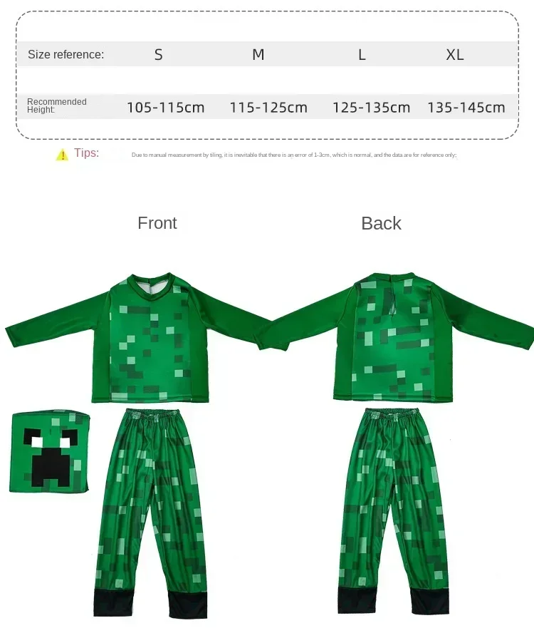 Kids Pixel Man Cosplay Pak Professioneel-Grade Performance Kostuum Voor Gamers Creeper Steve Stage Kostuum Voor Helloween Party