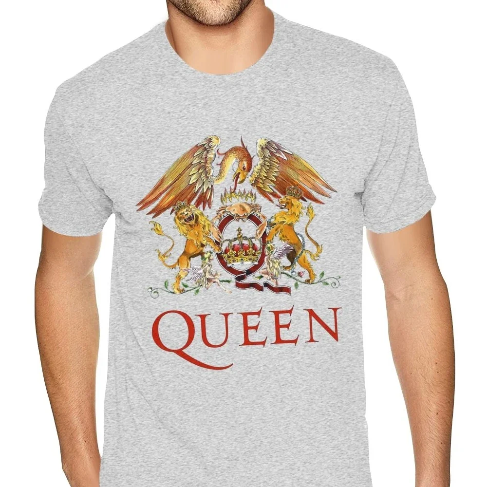 Mens Bespoke Gothic Style Anime Tshirt Full Cotton Clothing Men Cool Queen The Classic Queen Crest Logo Queen Rock Music Tshirt