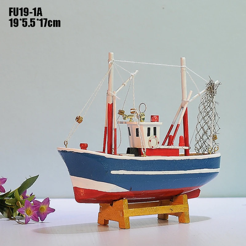 Ship Model Handmade Wooden Fishing Boat Ornament Miniature Craft Carving Home Decoration Craft Gift