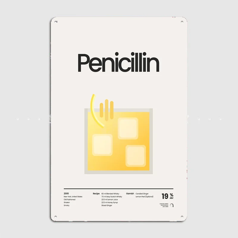 Penicillin Cocktail Minimalist Drink List Poster Metal Custom Sign Pub Club Room Decoration Bar Posters Indoor Home Wall Decor