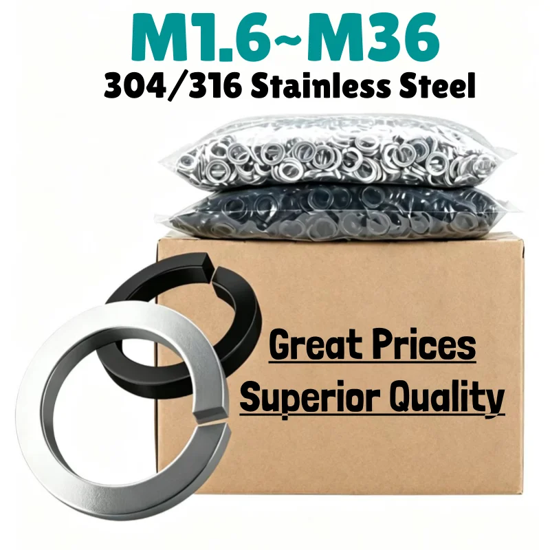M1.6 M2 M2.5 M3 M4 M5 M6~M36 304/316 Stainless Steel Spring Washers Split Lock Elastic Gaskets Shells Pads Lock Washer