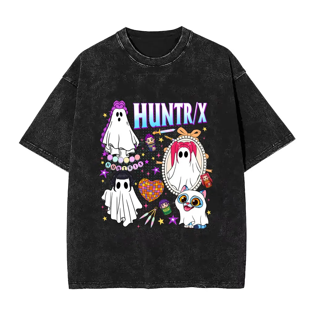 Kpop شيطان الصيادين رومي غسلها تي شيرت تقليدي الرجال النساء عيد الميلاد هالوين نمط تي شيرت الذكور موضة المتضخم الشارع الشهير