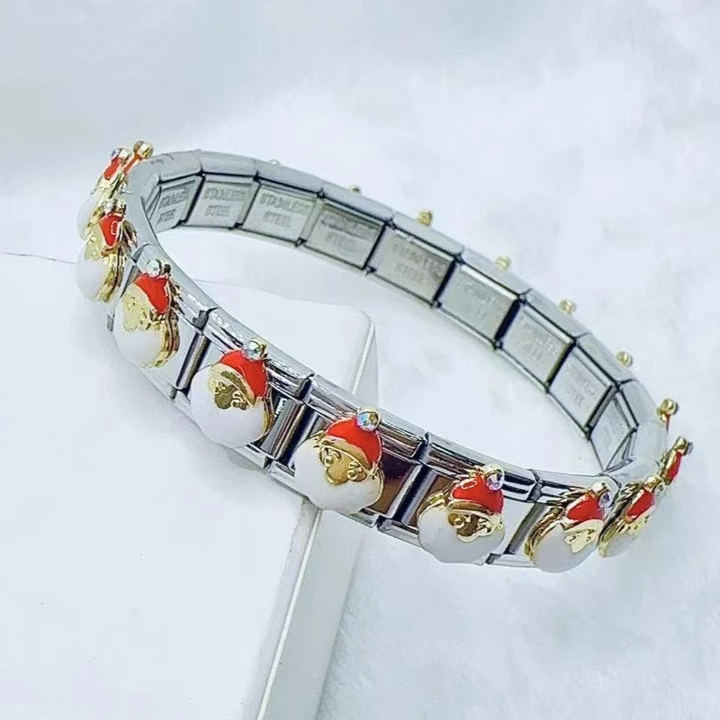 

Fashion Santa Claus Christmas Tree Cap Series Italian Charm Stainless Steel Jewelry Bracelets for Woman Men Kids Holiday Gifts