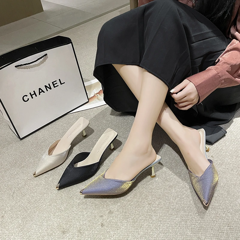 

Классические милые модные женские блестящие повседневные женские туфли на тонком среднем каблуке, однотонные кожаные летние туфли без шнуровки с кристаллами