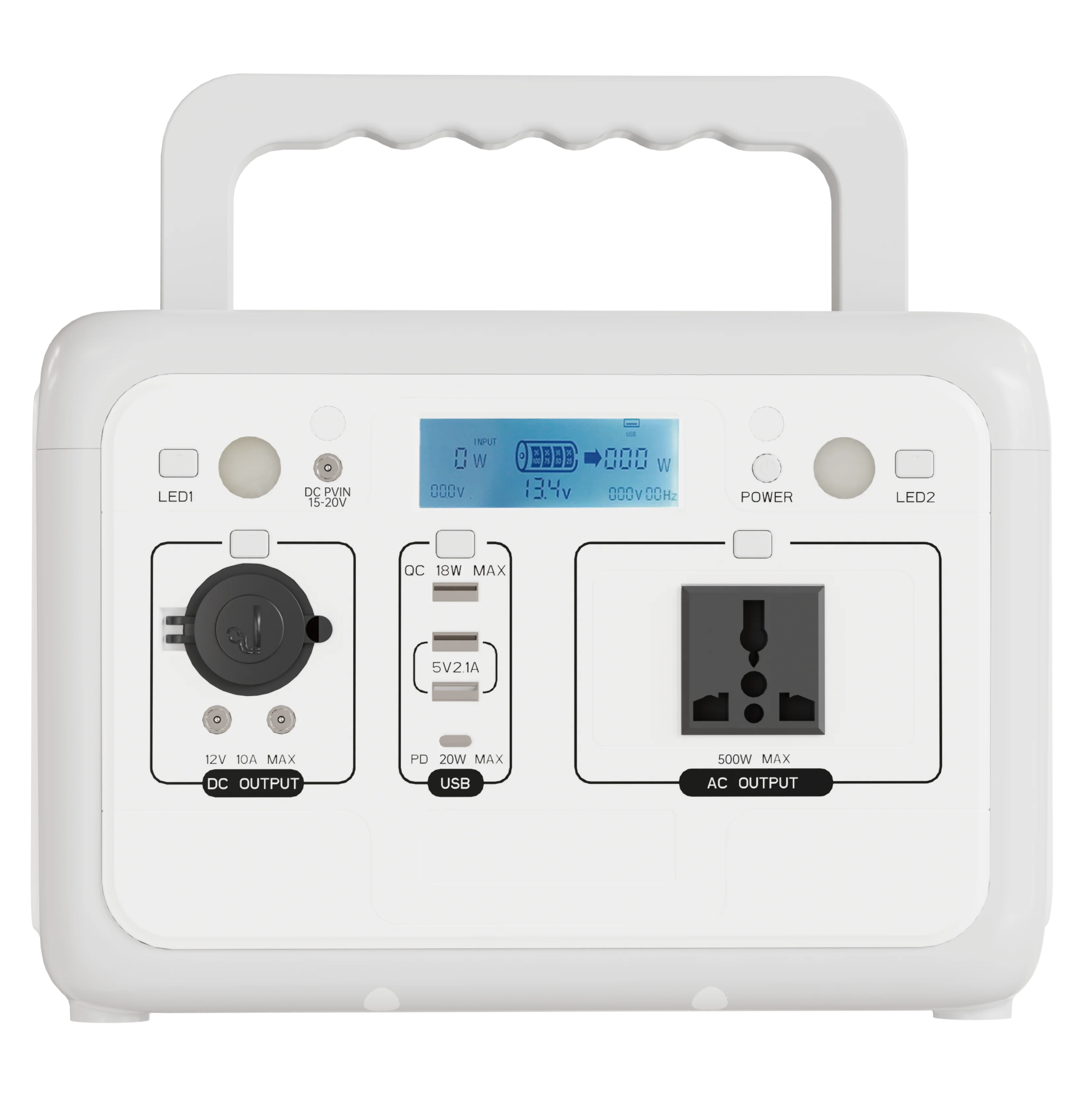 Portable 500W Pure Sine Wave Power Station Fast Charging MPPT Solar Inverter Lifepo4 Battery Power Bank US/EU Home Use