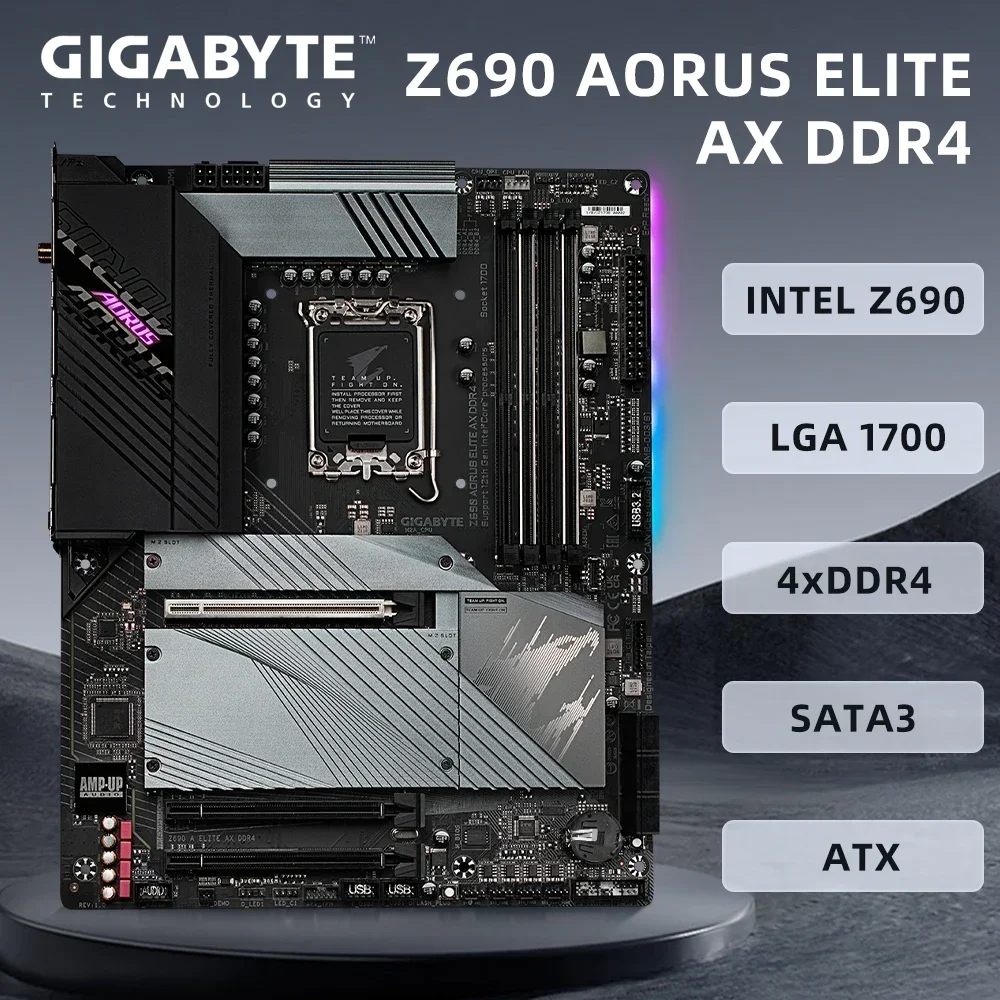 Gigabyte Z690 AORUS ELITE AX DDR4 Motherboard Support i9-12900KF i7-12700KF i5-12600K CPU Intel Z690 Chipset 4xDDR4  1xHDMI ATX