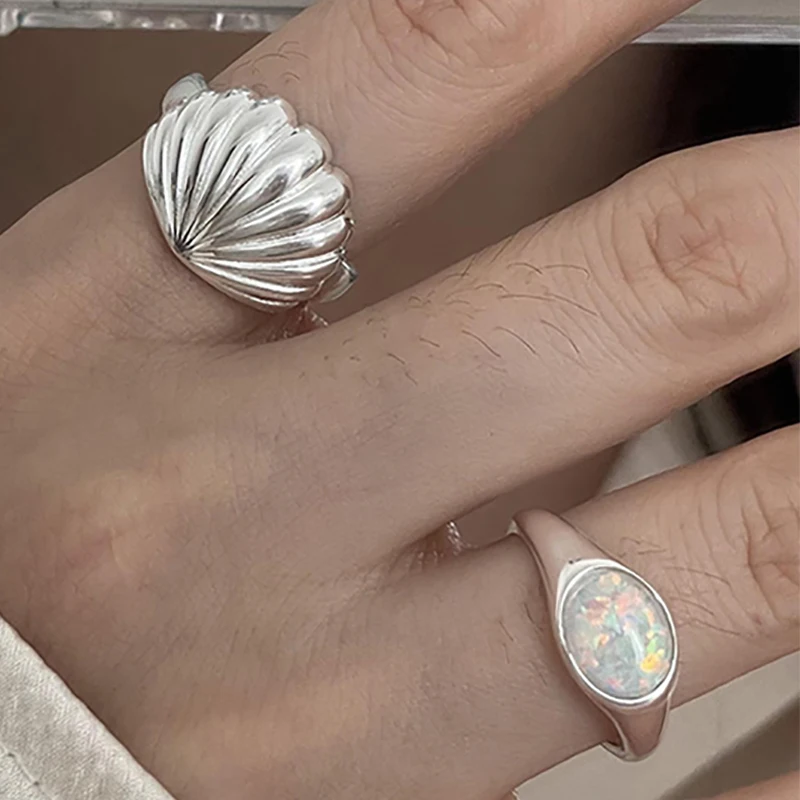 Silver Opal Ring - Elegant Geometric Fashion Jewelry for Women