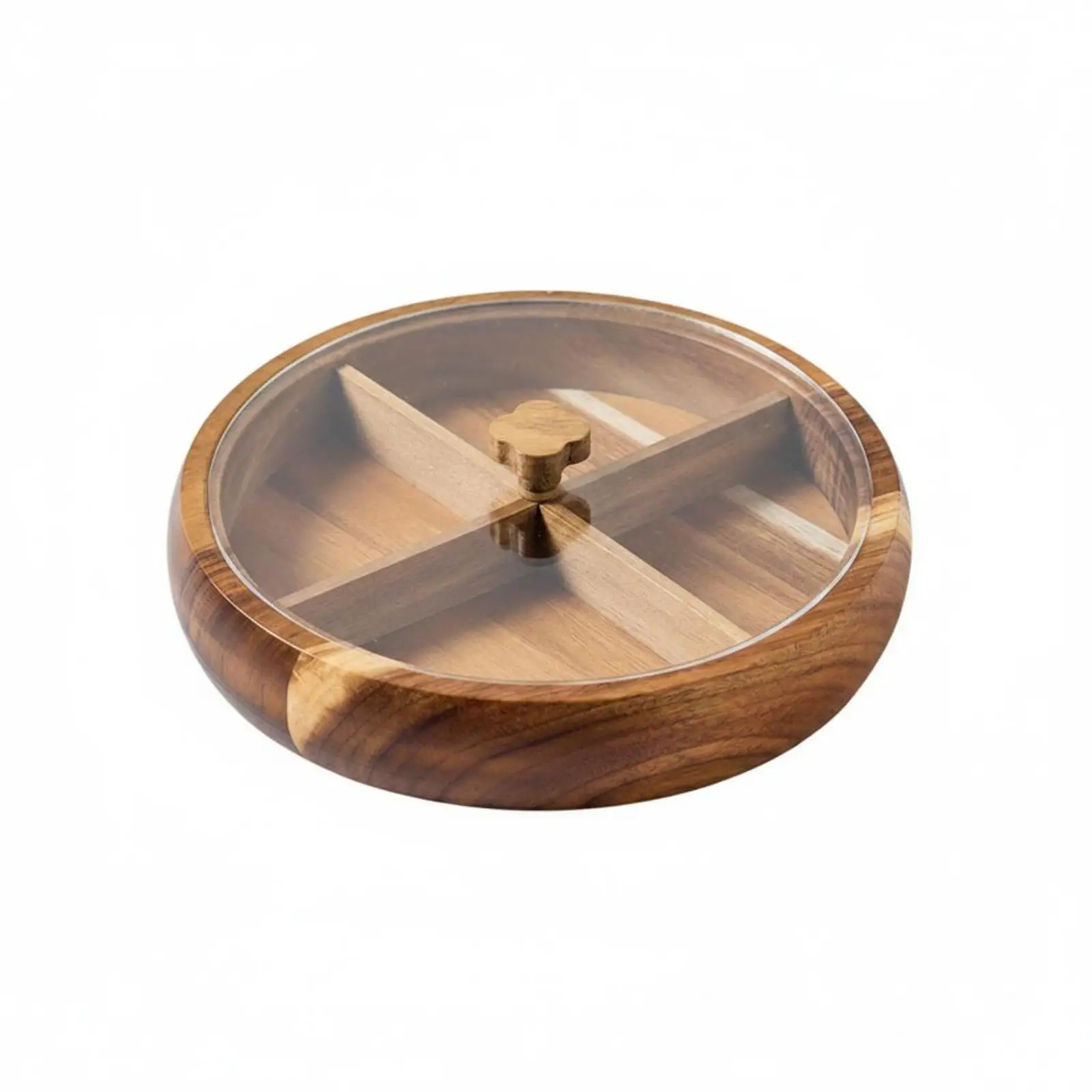 Acacia Wood Round Snack Tray with Lid Decorative Wooden Tray for Living Room Table Display and Home Gathering