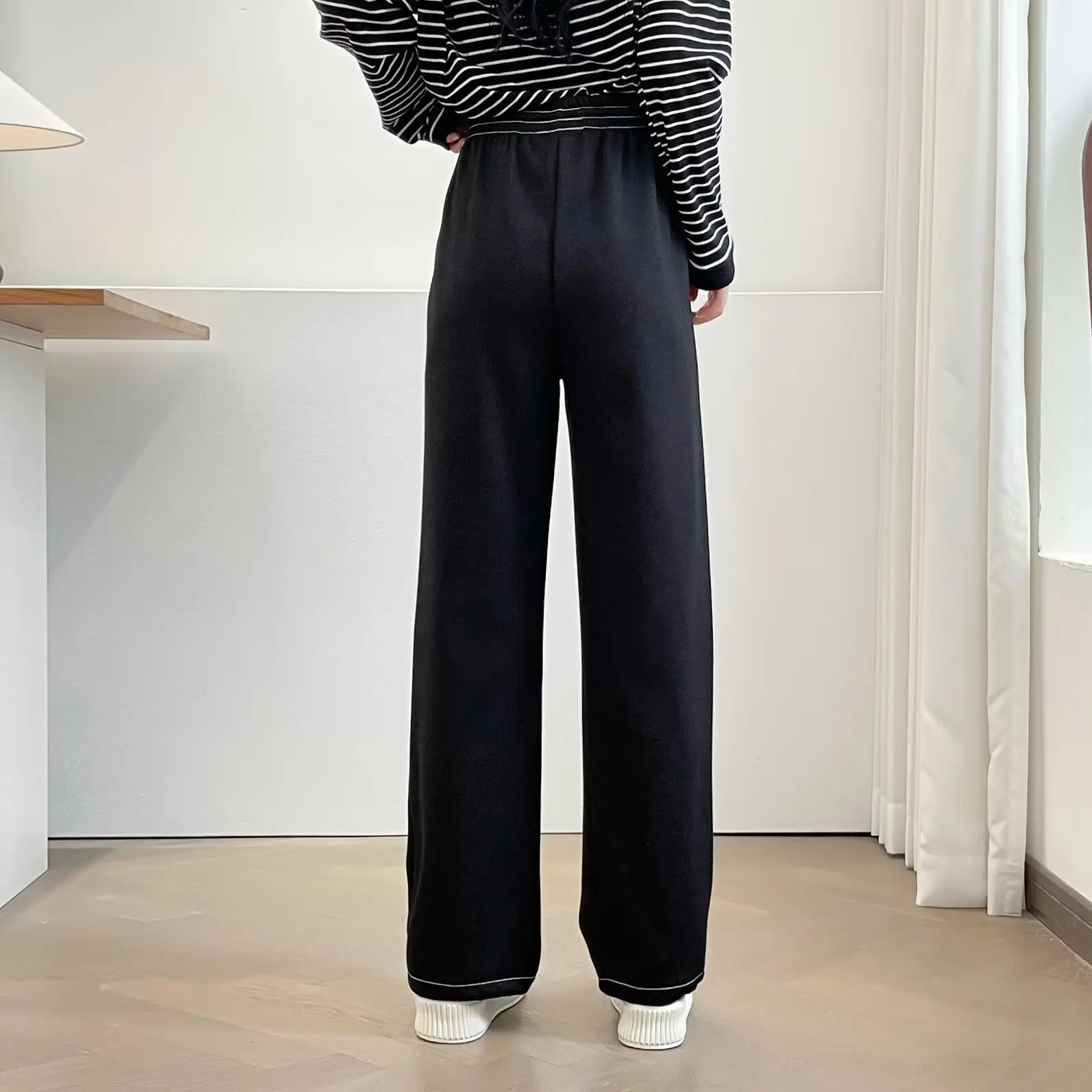 Odzież damska XXXXL Plus Size, spodnie z szerokimi nogawkami, zimowe, nowy styl, proste spodnie z prostymi nogawkami z ciepłym polarem, codzienne 2528