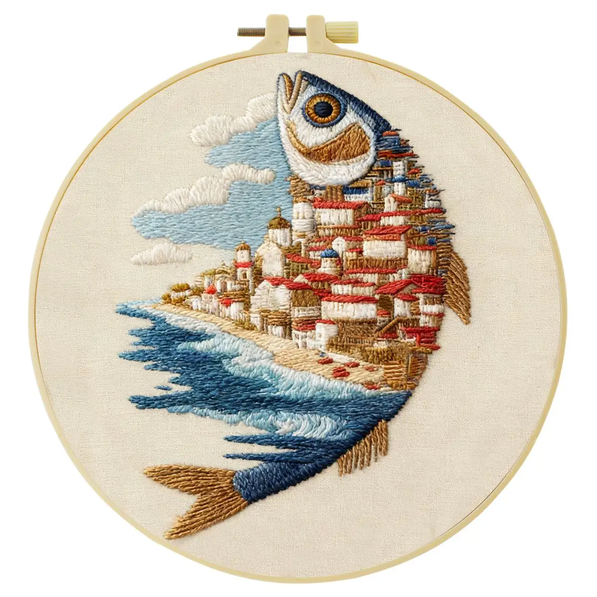 1 Stück 20X20CM/15X15CM 7,87/6,3 Zoll Fisch-Stickerei-Starter-Kit DIY-Kit DIY-Stickerei-Set Handarbeits-Nadelkunst-Set für Anfänger – Detail 4
