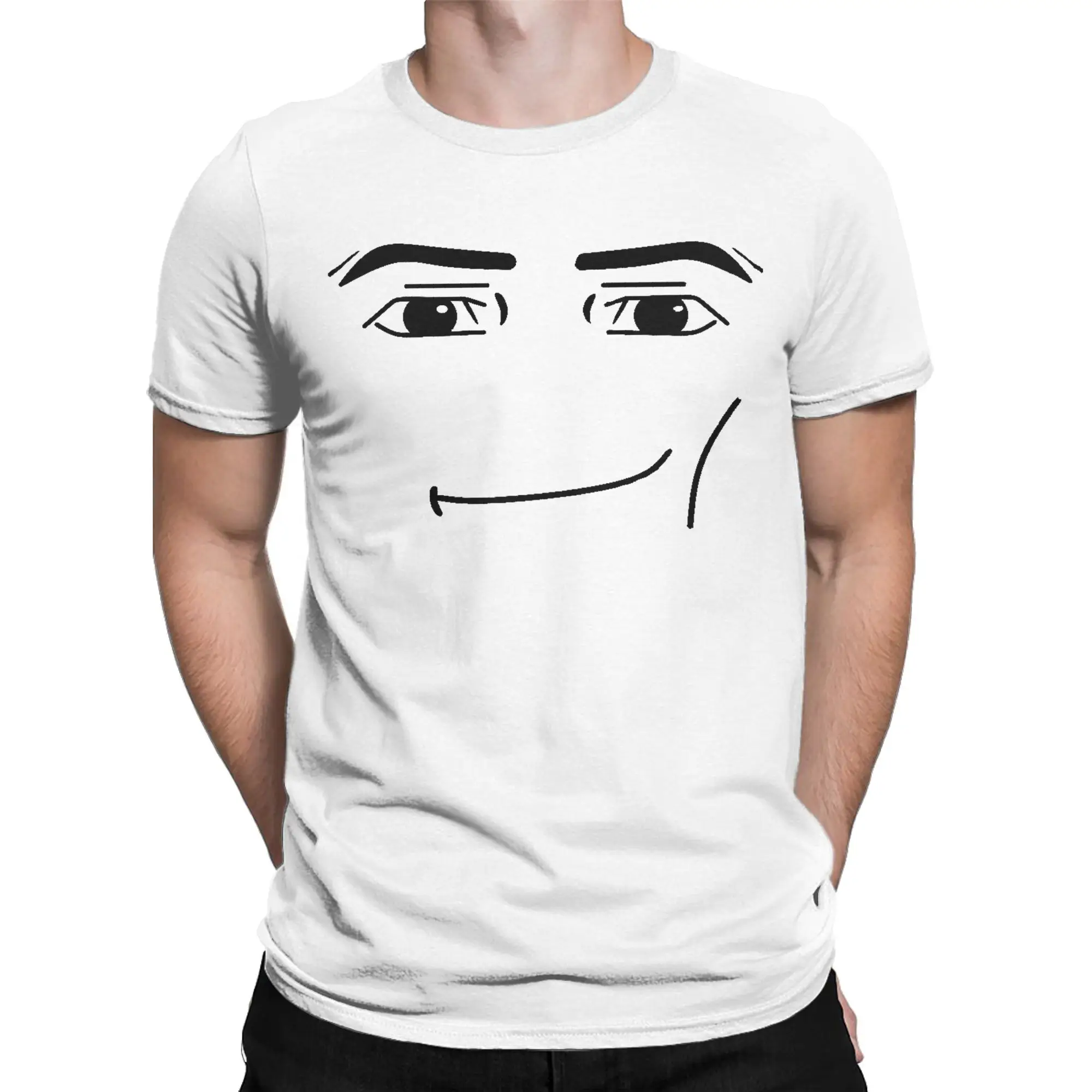 Anime Robot Robloxs Face T-Shirts for Men Women Fun 100% Cotton Tees Crew Neck Short Sleeve T Shirts 4XL 5XL Clothing