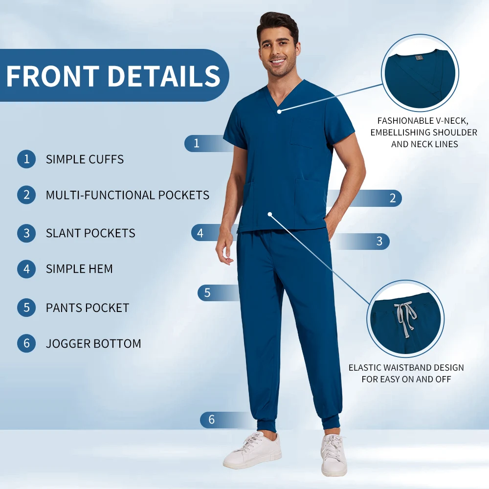 ชุดสครับทางการแพทย์ Niaahinn ผ้าสเตรช ระบายอากาศได้ดี ชุดจ็อกเกอร์สำหรับผู้ชาย ชุดยูนิฟอร์มพยาบาล ผ้าสแปนเด็กซ์ ชุดยูนิฟอร์มสครับสำหรับโรงพยาบาลสัตว์