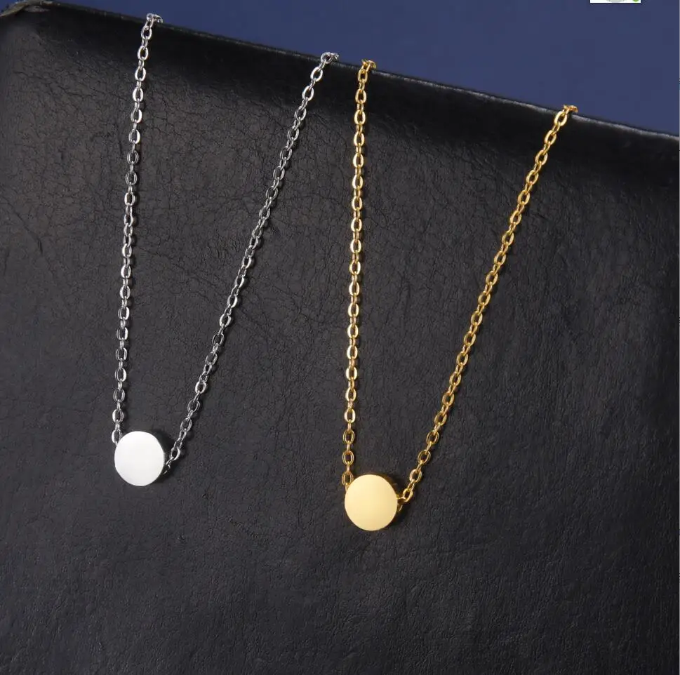 

1PC Stainless Steel Necklace Round Circle Pendant For Women Elegant Clavicle Rose Gol dNecklace Wedding Jewelry Wholesale F1232