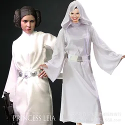 Women Girls Leia Cosplay Role Play White Robe Movie Space Battle Princess Costume Kids Adult Fantasy Fancy Dress Party Clothes