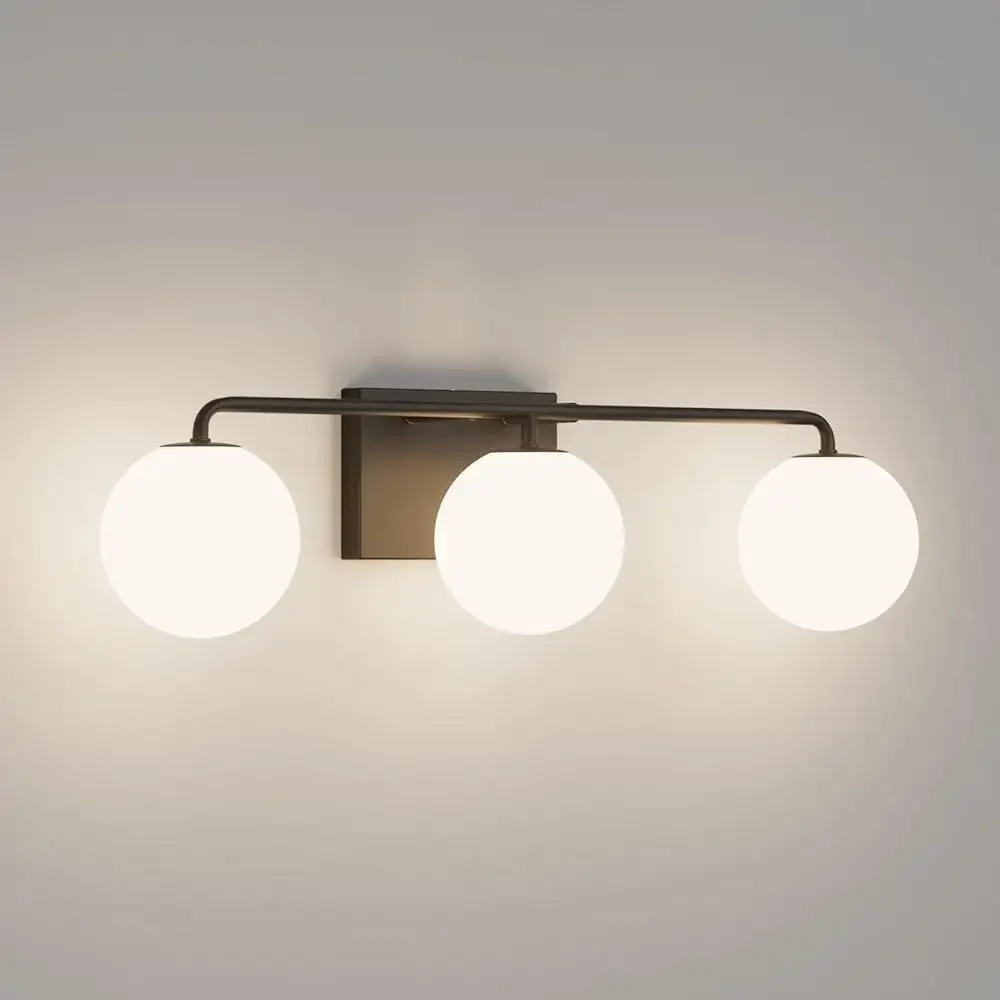 3-Light تركيبات أضواء الحمام الحديثة الغرور كرة زجاجية سوداء مقاوم للماء الشمعدانات الصناعية سهلة التركيب جدار سلكي