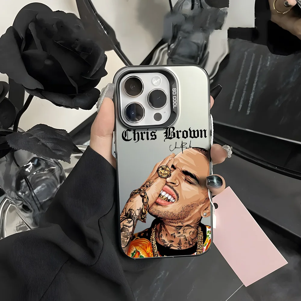 Rapper C-Chris Brown Drawing Phone Case For iPhone 16 15 14 13 12 11 Pro Max Black Purple Matte Laser Metallic Aurora Funda