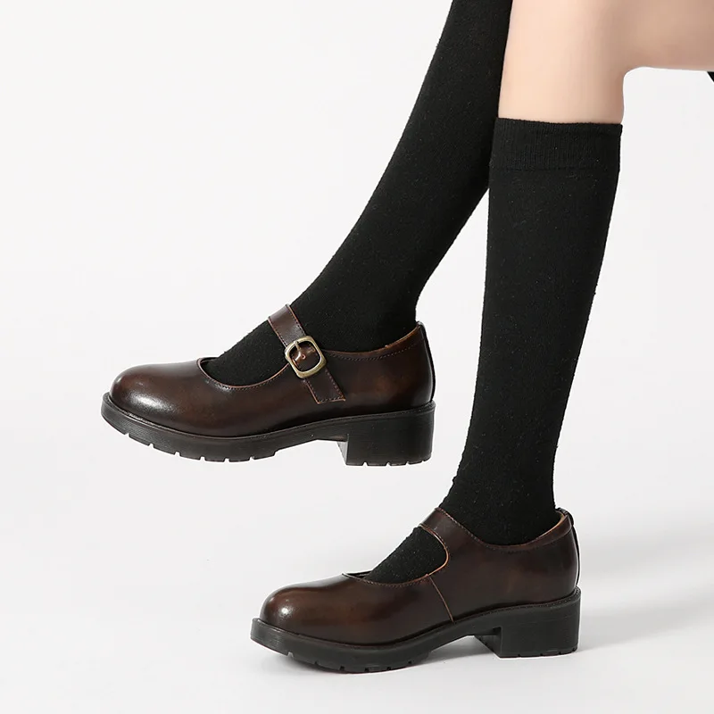 

Женская обувь Mary Jane Shoes Zapatos Mary Janes Zapatos De Mujer Кожаная студенческая обувь с пряжкой для девочек 2025 г.