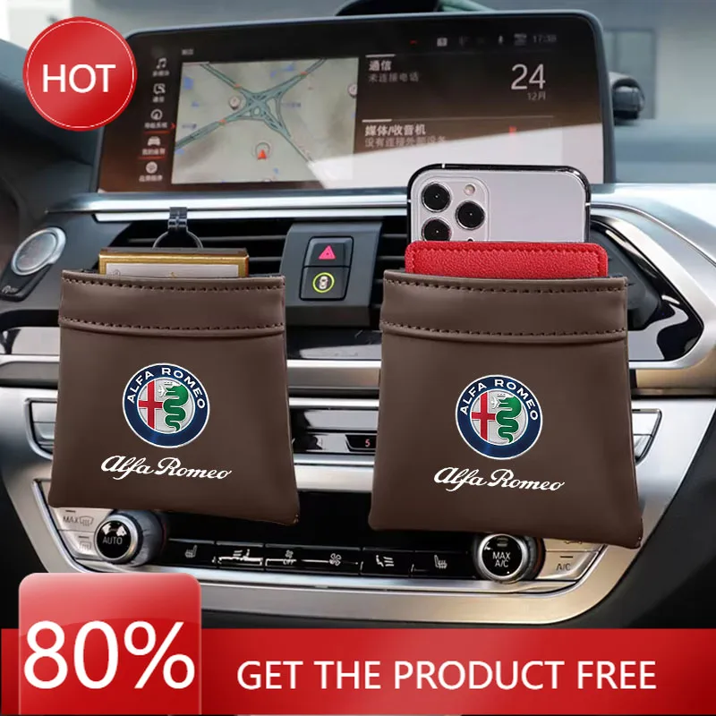 Bolsa de Almacenamiento para Tapacubos de Coche, Organizador Colgante para Rejilla de Ventilación, Soporte para Teléfono para Alfa Romeo Giulia Stelvio Giulietta 159 147 156 Ac