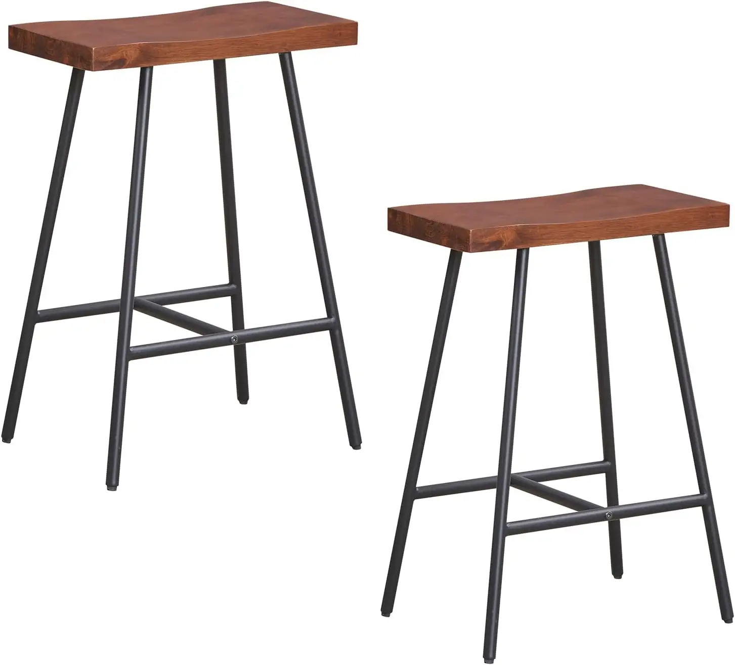 Costway Industrial Bar Stools, 24-Inch Backless Counter Height Saddle Stools With Footrest, Metal Legs, Adjustable Foot Pads,