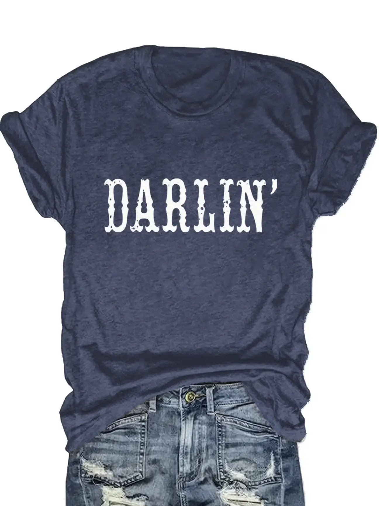

Plus size women's short sleeve T-shirt Darlin' Pattern Print T Shirt soft and comfortable fabric summer outfits women's