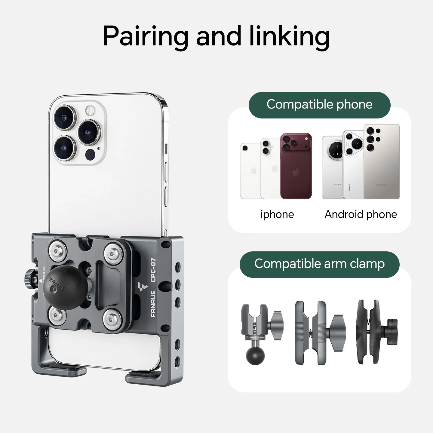 FANAUE Aluminum Alloy Motorcycle Phone Holder Accessory with 1 Inch Universal Ball Anti-Shake Shock Absorption for Ram Holder