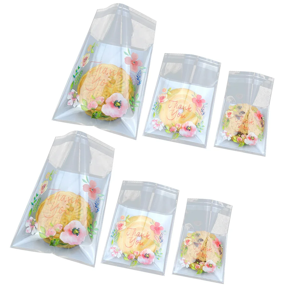 

300pcs Cookies Packaging Bags Flower Pattern Candy Bags Packaging Bags Self Adhesive Pouch for Bakery Candy Gift(100pcs for Thre