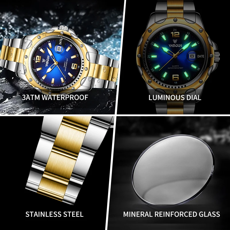 Men's Waterproof Luminous Date Quartz Watch, Stylish