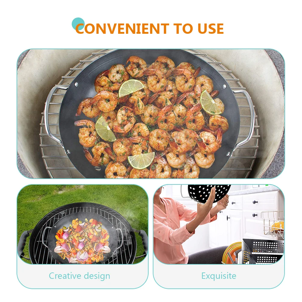 

Non Stick BBQ Tray 12 Inch Black Grilling Plate Vegetable Basket Drain Accessory Outdoor Home Kitchen Corrosion Resistant
