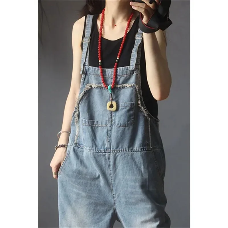 Retro Bretel Jeans Vrouwen Mouwloze Jeans Jumpsuit Nieuwe Zomer Streetwear Denim Overalls Baggy Solid Harlan Denim Shorts