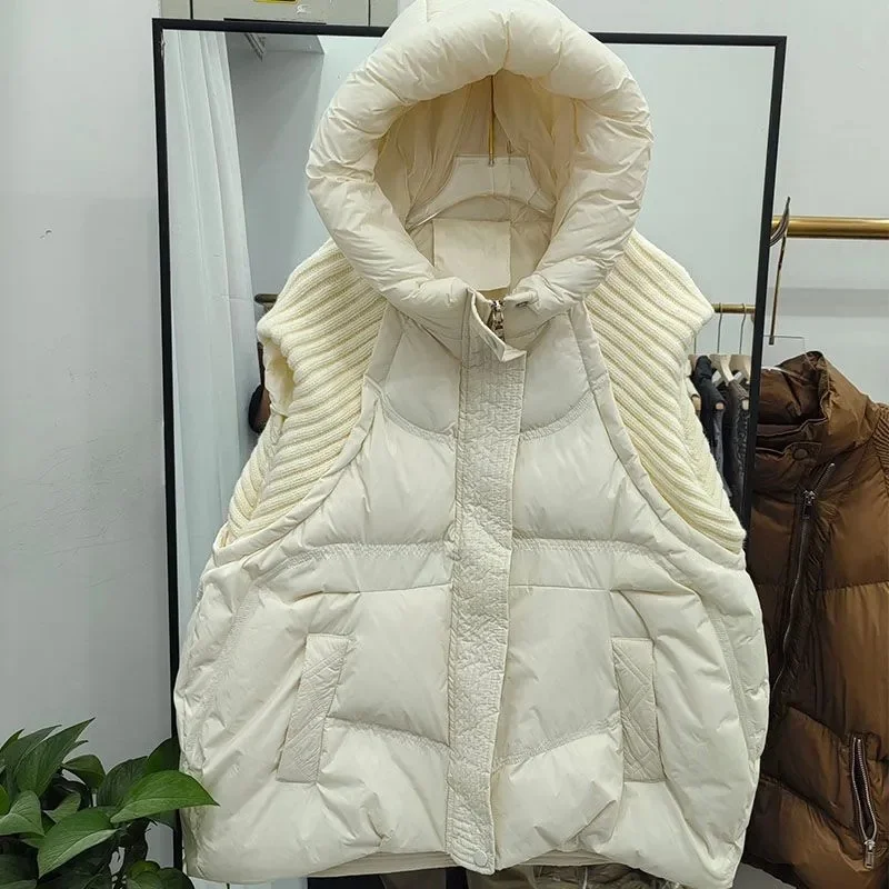 

Женские куртки, женские жилеты, очень большие утепленные жилеты с капюшоном, женские осенне-зимние новые свободные жилеты без рукавов для полных женщин