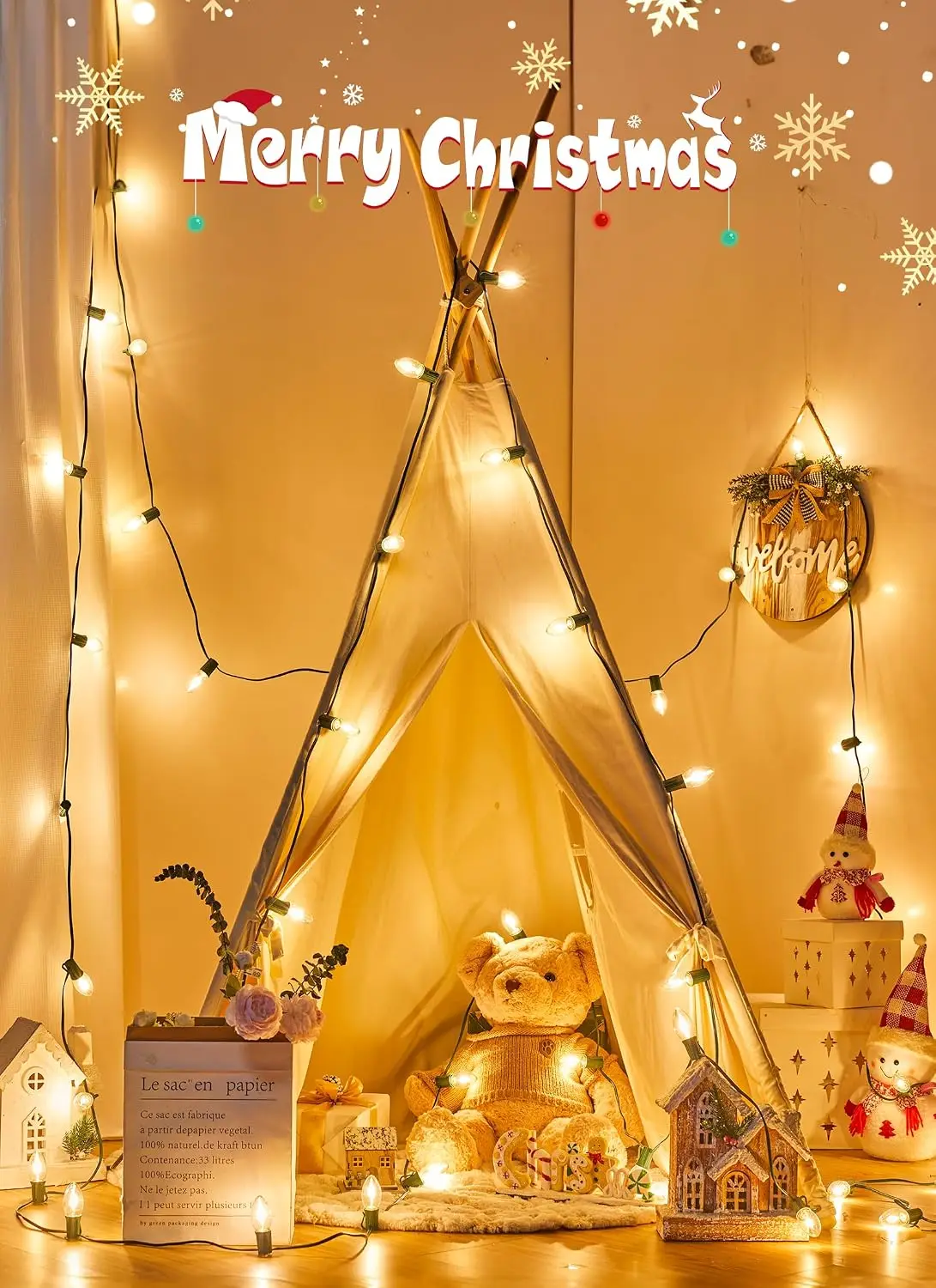 Vintage C9 Christmas Lights Outdoor, 200Ft 100 LED Warm White String Lights