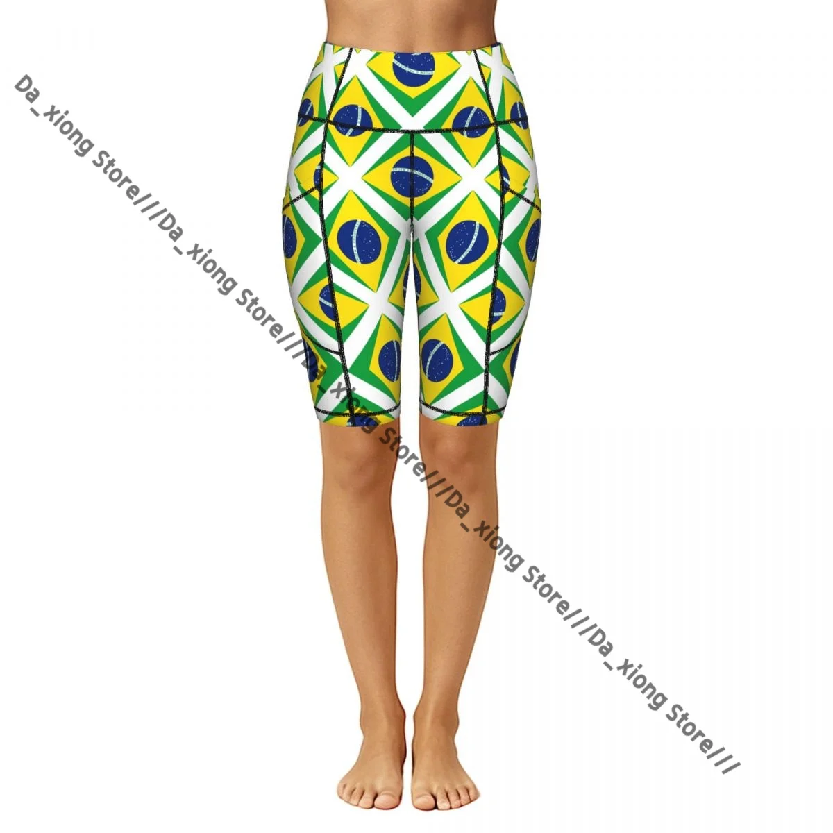Comfortable Stretchy Yoga Shorts Brazilian Flag Women Gym Exercise Sports Trousers