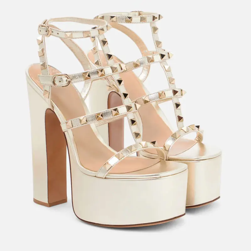 

In The Summer of 2023, The Brand New Ultra-high Heel Rivet Sandals Platform Party Thick Soles Black Beige White Large Sandals